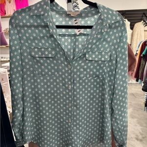 LOFT Aqua Button-Down Shirt with White Pattern